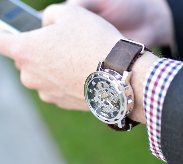 Skeleton watch on a leather NATO strap from #cheapestnatostraps.com #leathernatostrap #natostrap #natoband #klocksnack #watchuseek