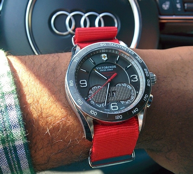 Victorinox Chrono Classic on a solid red NATO strap from #cheapestnatostraps.com #victorinox #victorinoxwatch #natoband #natostrap #watchuseek #klocksnack #watchband #watchoftheday