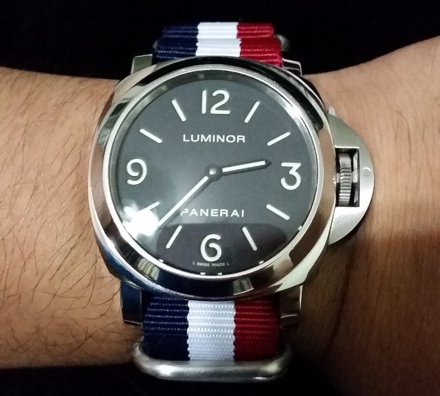 Panerai PAM112 on a red white and navy Zulu strap from