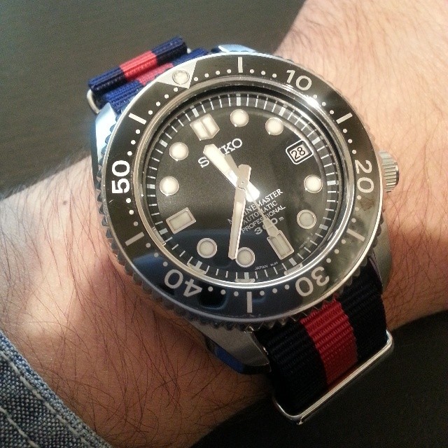 Seiko Marinemaster on a navy blue and red NATO strap from # ...